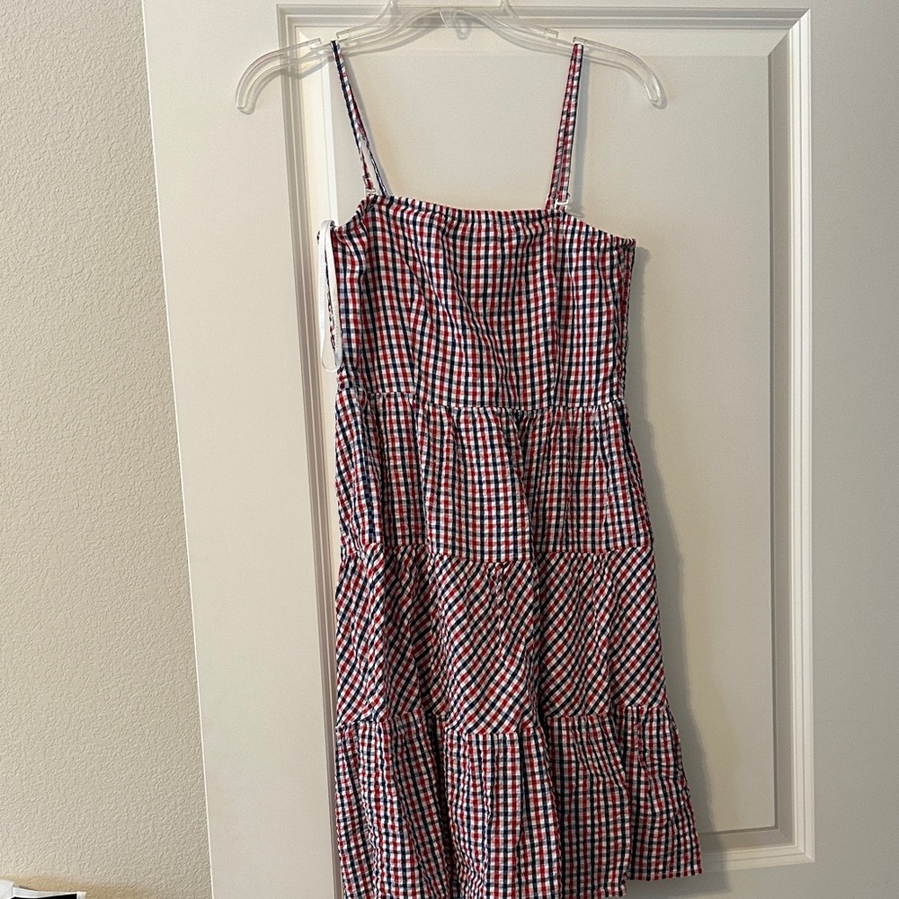 EUC size S Jessica Simpson Red and Blue Plaid Midi Dress w/Removable straps